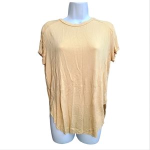 Melrose and Market Yellow Pinstripe Short Sleeve Tunic Split Hem sz M